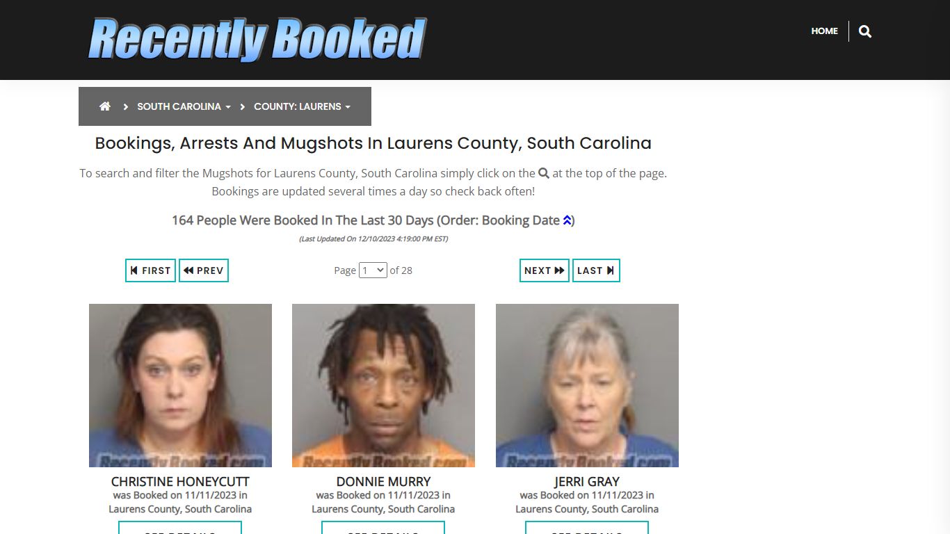 Bookings, Arrests and Mugshots in Laurens County, South Carolina