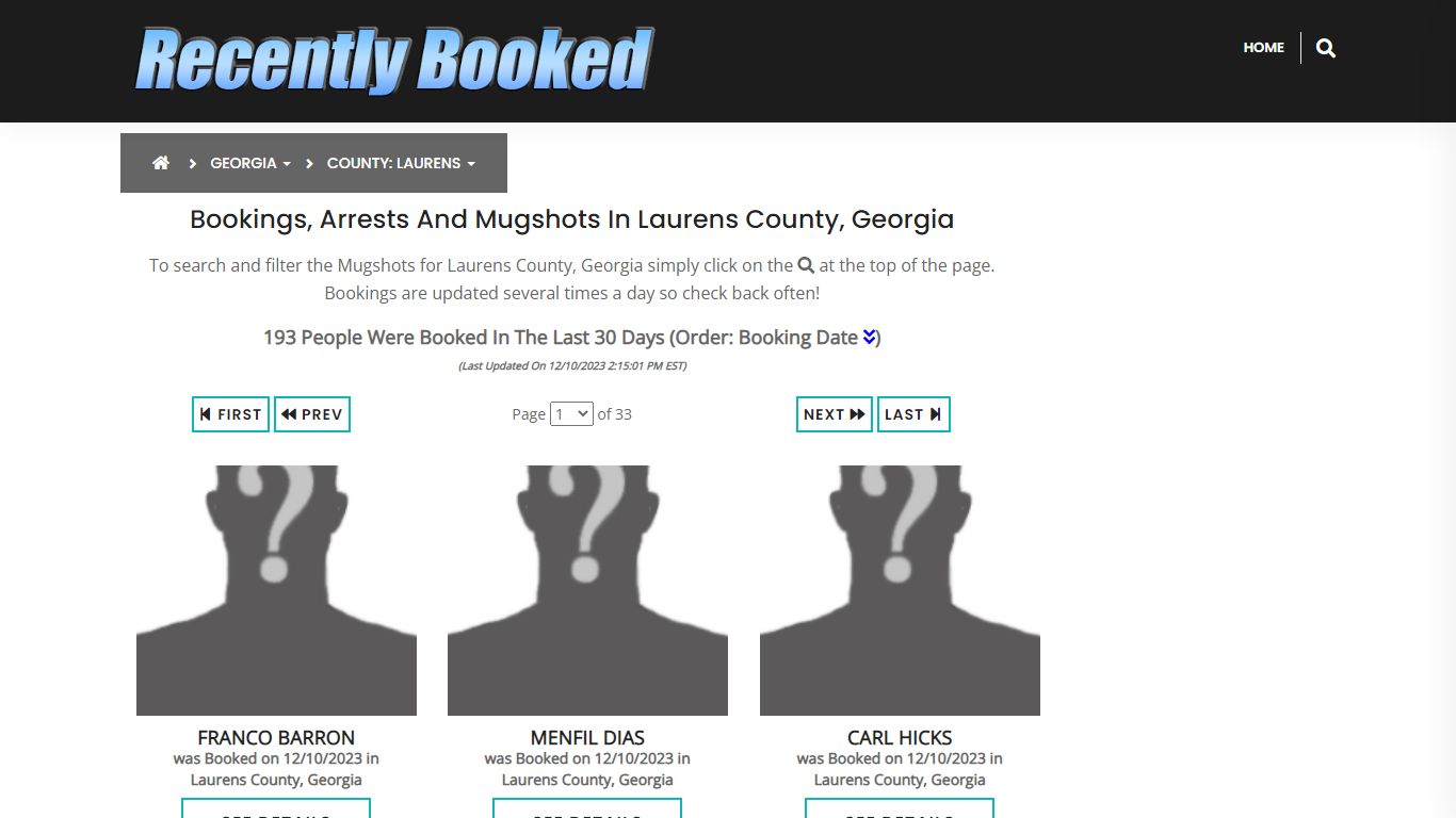 Recent bookings, Arrests, Mugshots in Laurens County, Georgia